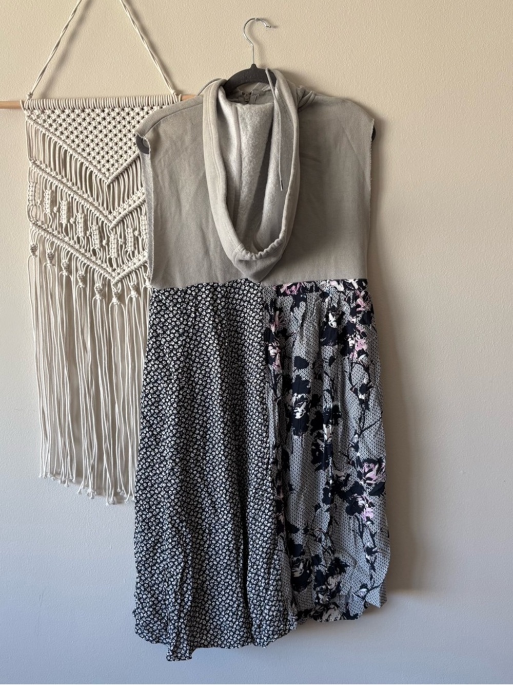 Free People Mixed-Media Hooded Maxi Dress in Cream, Black, Pink - Picture 4 of 4